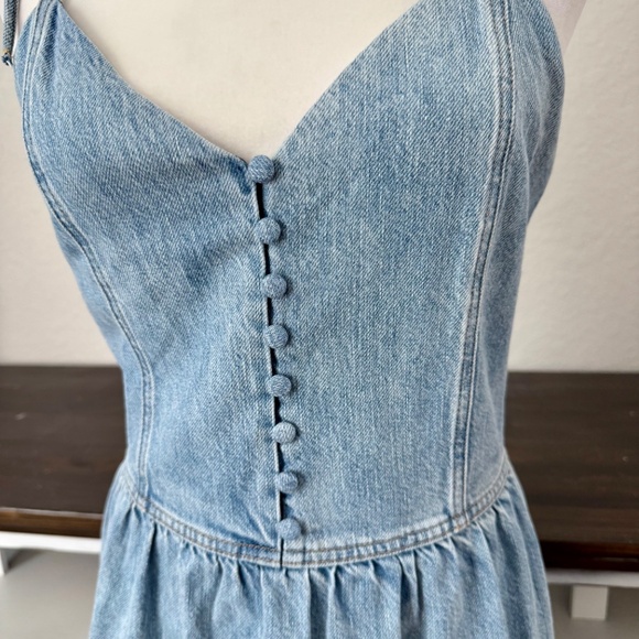 New Alice & Olivia Jeans Denim Dress Shanti Mini Tiered Women's Size 6 B - Picture 3 of 10